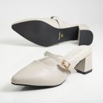 Ivory Strap Block Heel Mules