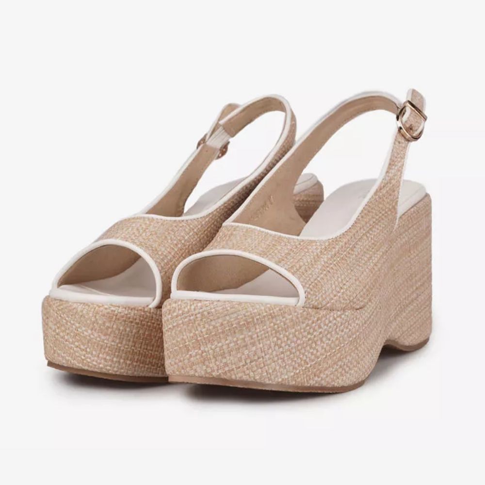 VEL (115) Beige Woven Platform Sandals - Image 1