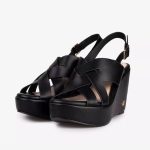 Black Cross Strap Wedge Sandals