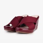 Burgundy Cross Band Wedge Slides
