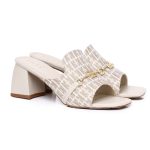 Ivory Monogram Block Heel Mules