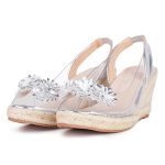 Silver Floral Wedge Sandals