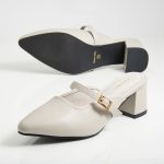 Women Buckle Mules (Beige)
