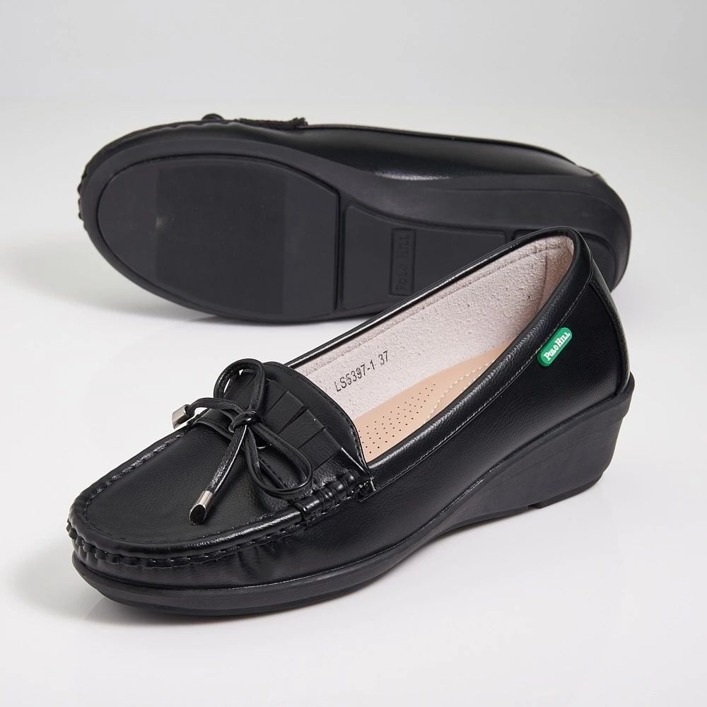 VEL (22) Women Wedge Loafers (Black) - Image 1