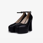Women Platform Ankle Strap Heels (Black)