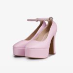 Women Platform Ankle Strap Heels (Pink)