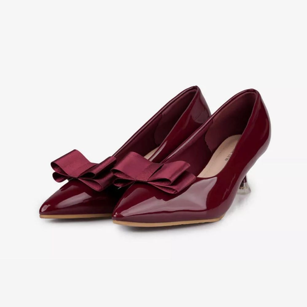 VEL (4) Women Patent Bow Pumps (Burgundy) - Image 1