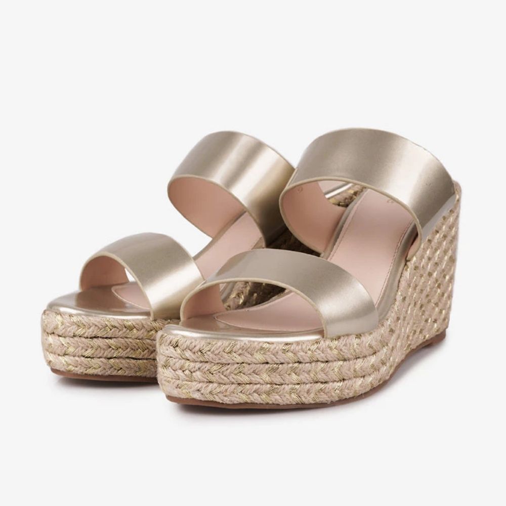 VEL (43) Gold Espadrille Wedge Sandals - Image 1