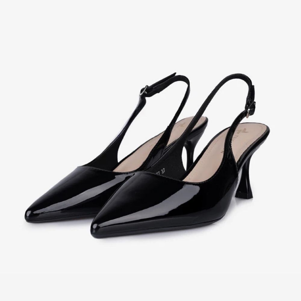 VEL (49) Black Patent Slingback Heels - Image 1
