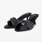 Black Crystal Strap Heeled Mules