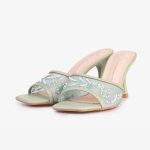 Sage Embroidered Mesh Heeled Mules
