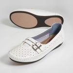 White Perforated Buckle Flats