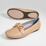 Tan Bow Comfort Flats